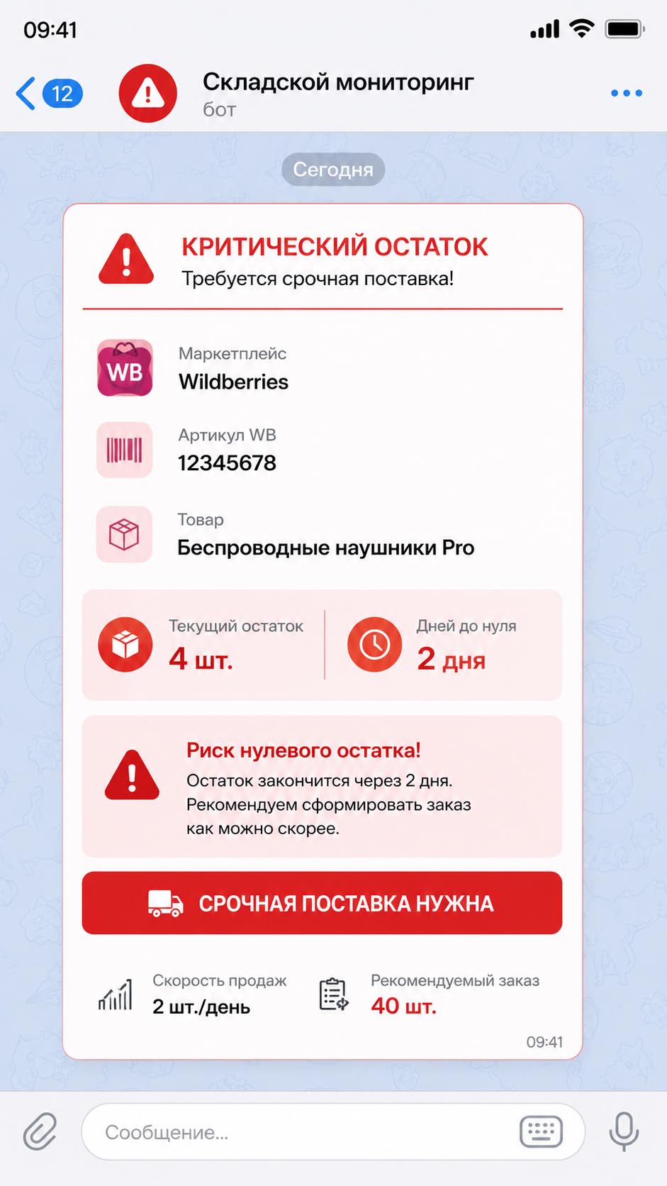 Алерт на обнуление